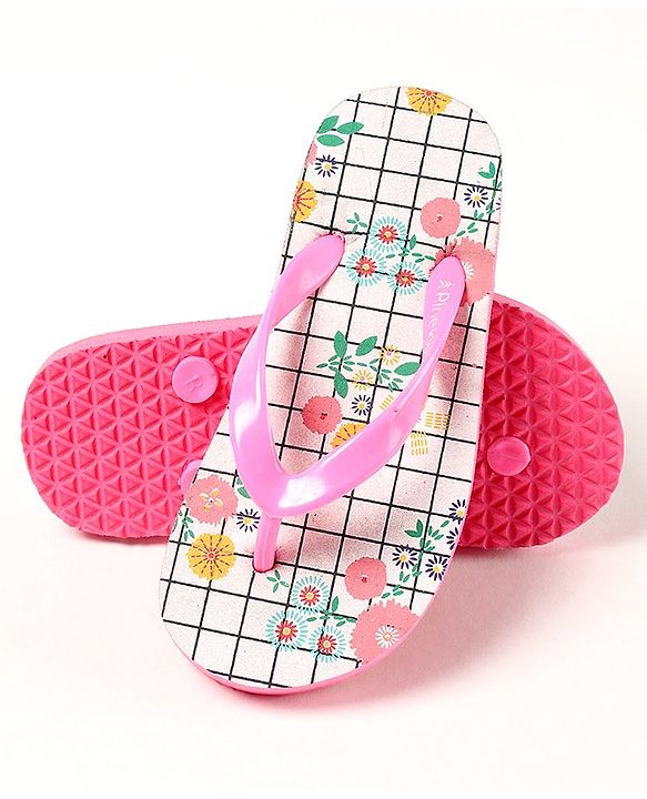 Pine Kids Slip On Flip Flops Floral Print - Pink White