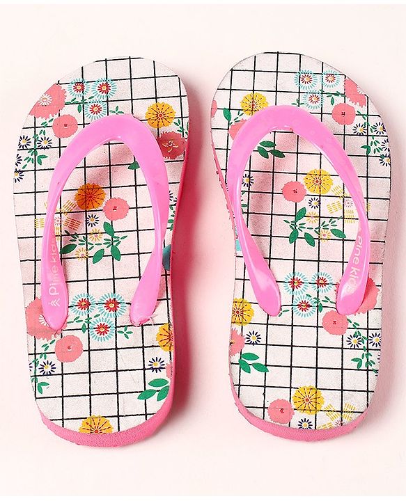 Pine Kids Slip On Flip Flops Floral Print - Pink White