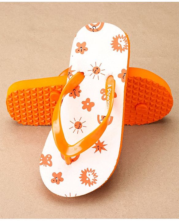 Pine Kids Slip On Flip Flops Sun Print - Orange White