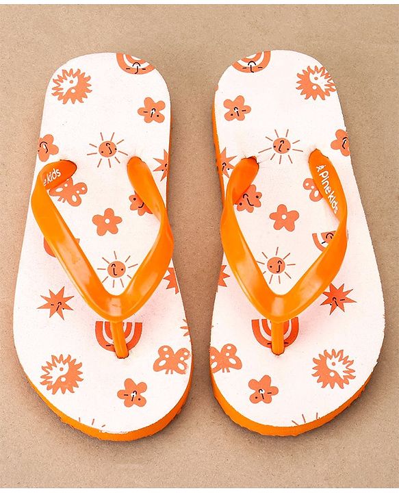 Pine Kids Slip On Flip Flops Sun Print - Orange White