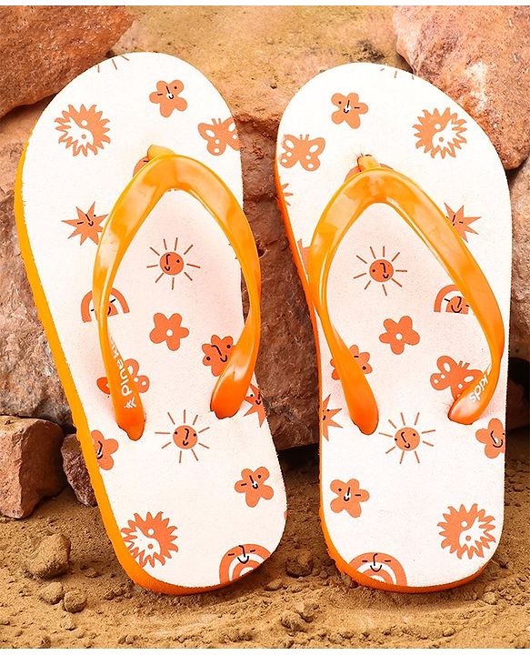 Pine Kids Slip On Flip Flops Sun Print - Orange White