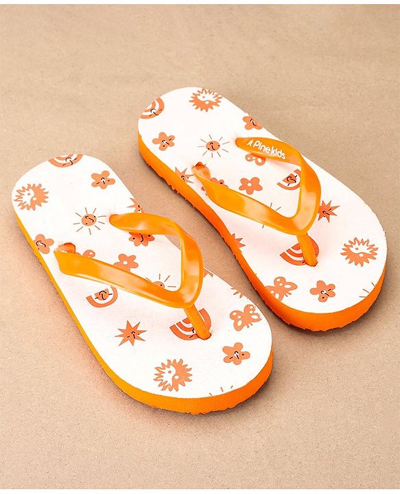 Pine Kids Slip On Flip Flops Sun Print - Orange White