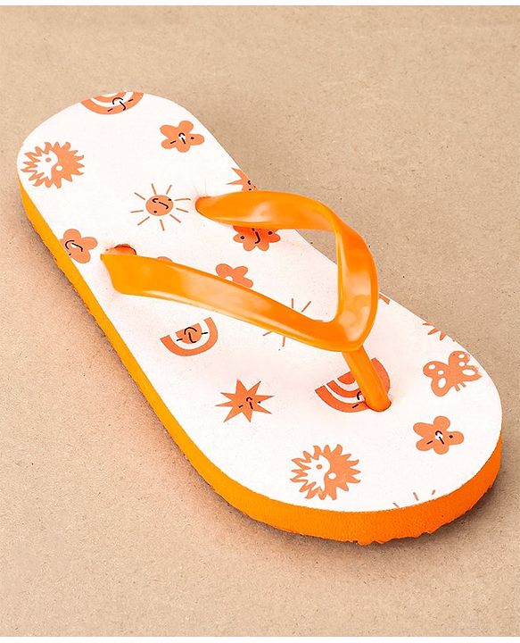 Pine Kids Slip On Flip Flops Sun Print - Orange White