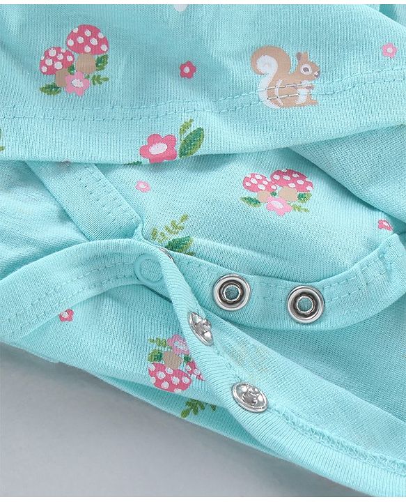 Babyhug 100% Cotton Knit Full Sleeves Floral Printed Frock Style Onesie - Blue