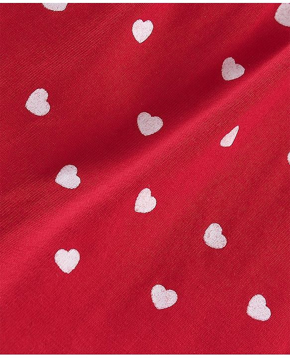 Babyhug 100% Cotton Knit Full Sleeves Heart Printed Frock Style Onesie - Red