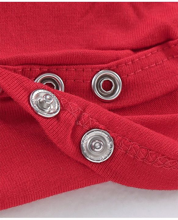 Babyhug 100% Cotton Knit Full Sleeves Heart Printed Frock Style Onesie - Red