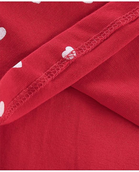 Babyhug 100% Cotton Knit Full Sleeves Heart Printed Frock Style Onesie - Red