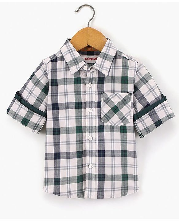 Babyhug Cotton Full Sleeves Checked Shirt- Green
