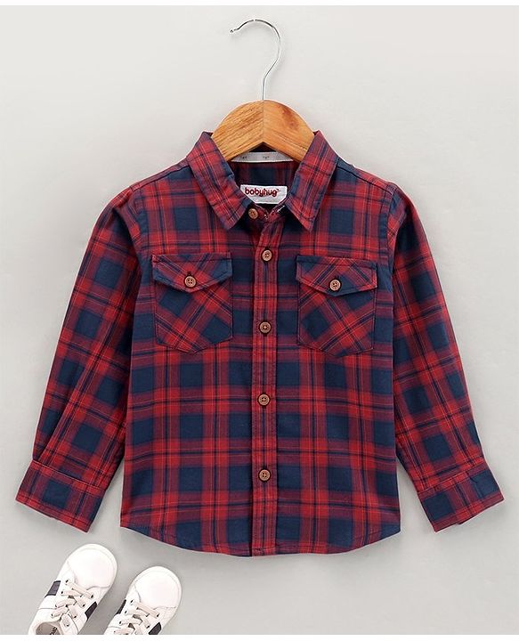 Babyhug Cotton Woven Full Sleeves Checks Shirt - Navy Red