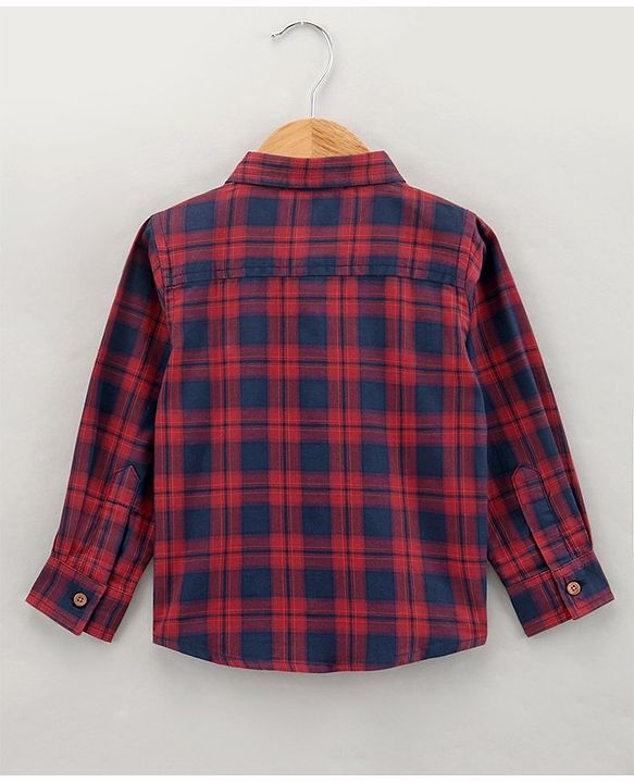 Babyhug Cotton Woven Full Sleeves Checks Shirt - Navy Red