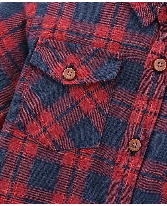 Babyhug Cotton Woven Full Sleeves Checks Shirt - Navy Red