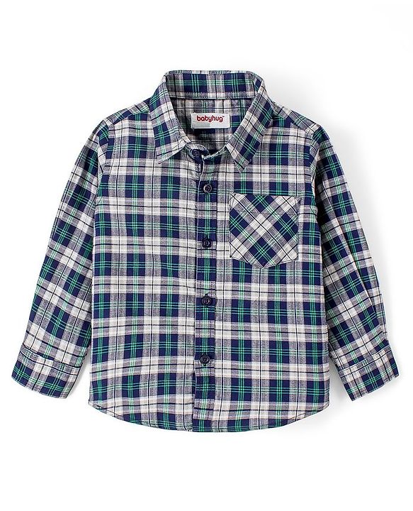 Babyhug Cotton Full Sleeves Checked Shirt- Navy Green