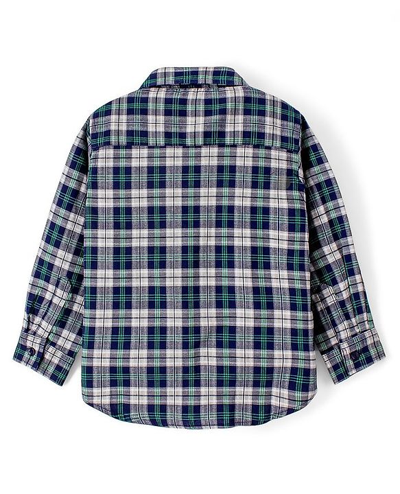 Babyhug Cotton Full Sleeves Checked Shirt- Navy Green