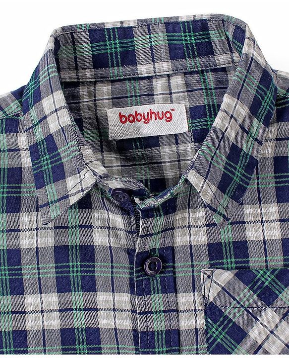 Babyhug Cotton Full Sleeves Checked Shirt- Navy Green