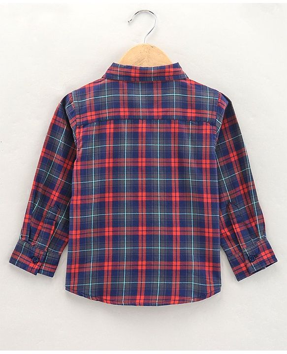 Babyhug Cotton Full Sleeves Checks Shirt With A Bow - Orange Navy