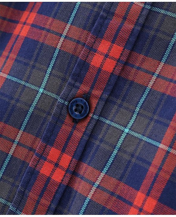 Babyhug Cotton Full Sleeves Checks Shirt With A Bow - Orange Navy