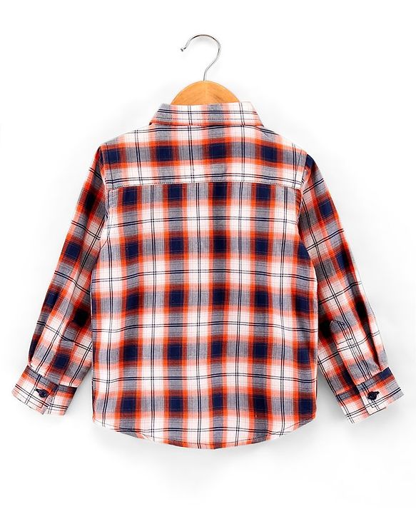 Babyhug Cotton Full Sleeves Checked Shirt With Pocket - Orange