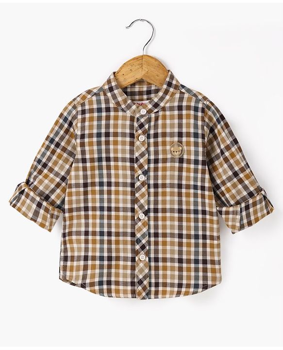 Babyhug Full Sleeves 100% Cotton Checks Shirt - Brown