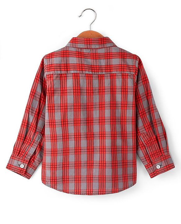 Babyhug Cotton Full Sleeves Checked Shirt- Orange Grey