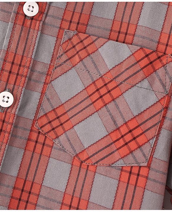 Babyhug Cotton Full Sleeves Checked Shirt- Orange Grey