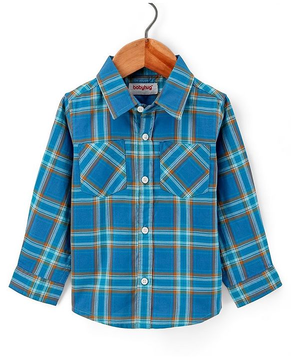 Babyhug Cotton Full Sleeves Checked Shirt- Navy Blue