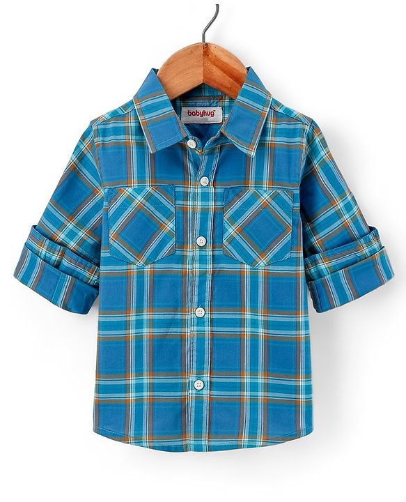 Babyhug Cotton Full Sleeves Checked Shirt- Navy Blue