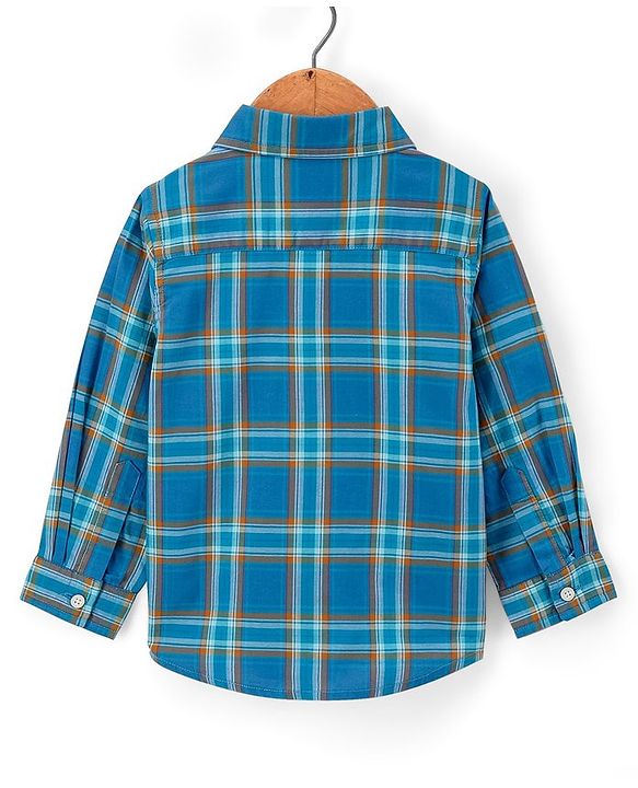 Babyhug Cotton Full Sleeves Checked Shirt- Navy Blue