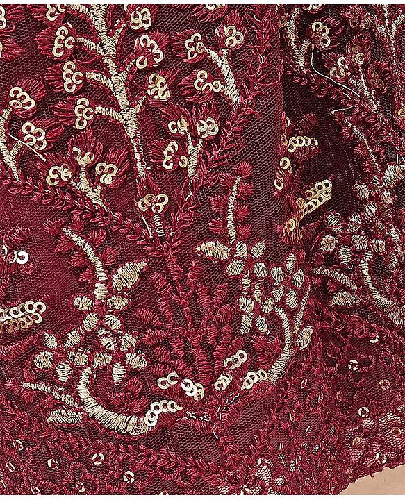 Babyhug Sleeveless Kurti & Sharara with Dupatta with Sequins Detailing & Floral Embroidery - Beige & Maroon