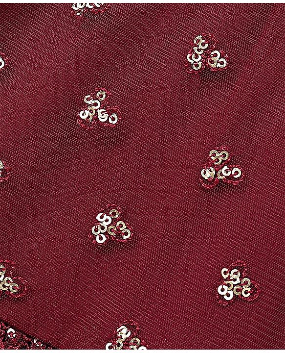 Babyhug Sleeveless Kurti & Sharara with Dupatta with Sequins Detailing & Floral Embroidery - Beige & Maroon