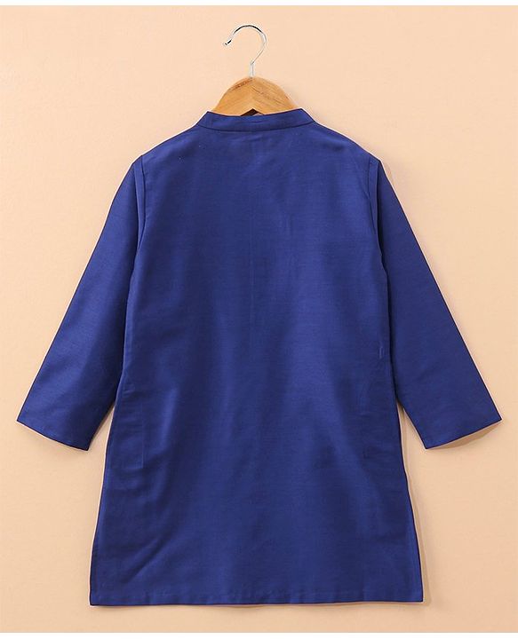 Babyhug Full Sleeves Solid Kurta & Pyjama Set With Floral Printed Jacket - Royal Blue