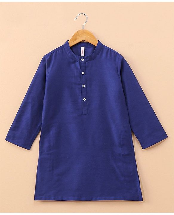 Babyhug Full Sleeves Solid Kurta & Pyjama Set With Floral Printed Jacket - Royal Blue