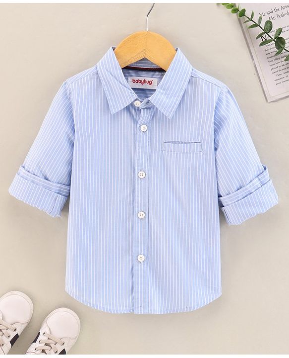 Babyhug Cotton Full Sleeves Striped Shirt - Blue