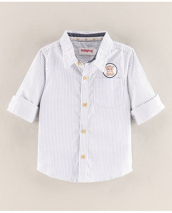 Babyhug Full Sleeves Cotton Striped Shirt With Badge- Blue White