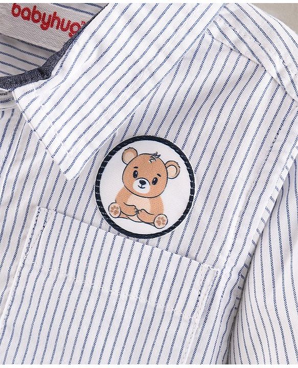 Babyhug Full Sleeves Cotton Striped Shirt With Badge- Blue White