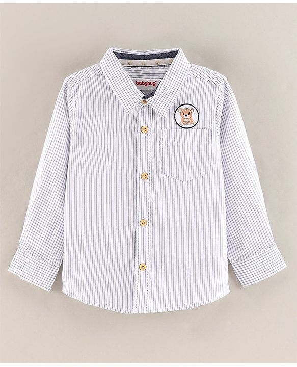 Babyhug Full Sleeves Cotton Striped Shirt With Badge- Blue White