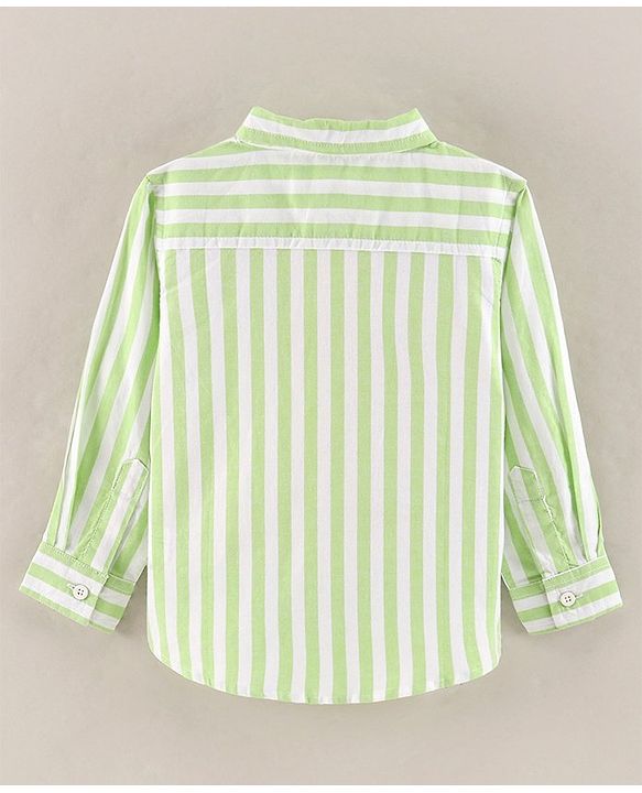 Babyhug Full Sleeves Cotton Striped Shirt With Embroidery- Green