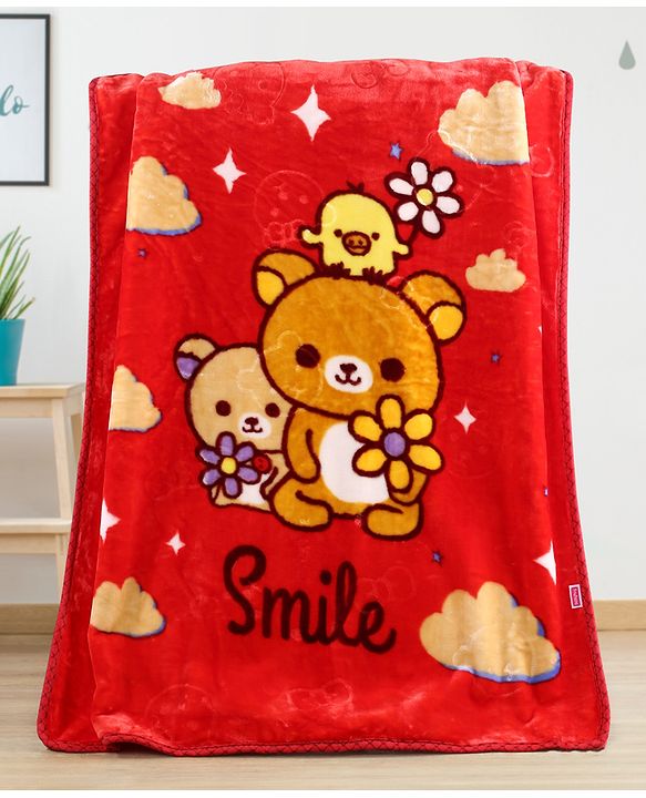 Babyhug Premium Embossed Mink Blanket Kitty Print - Dark Red