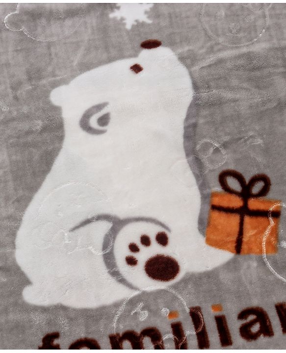 Babyhug Premium Embossed Mink Blanket Polar Bear Print - Grey