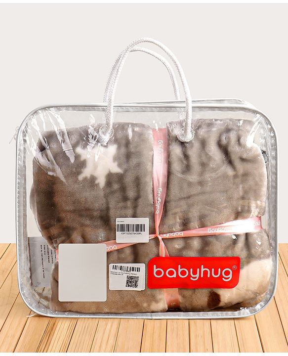 Babyhug Premium Embossed Mink Blanket Polar Bear Print - Grey
