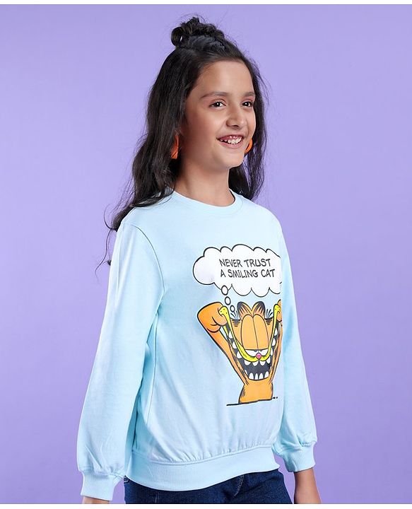 Pine Kids Cotton Knit Full Sleeves Garfeild Collection Bio Washed Crew Neck Sweatshirt - Blue