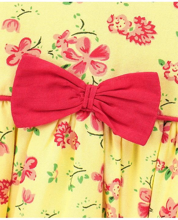 Babyhug 100% Cotton Cap Sleeves Frock Dress with Bow Applique - Yellow