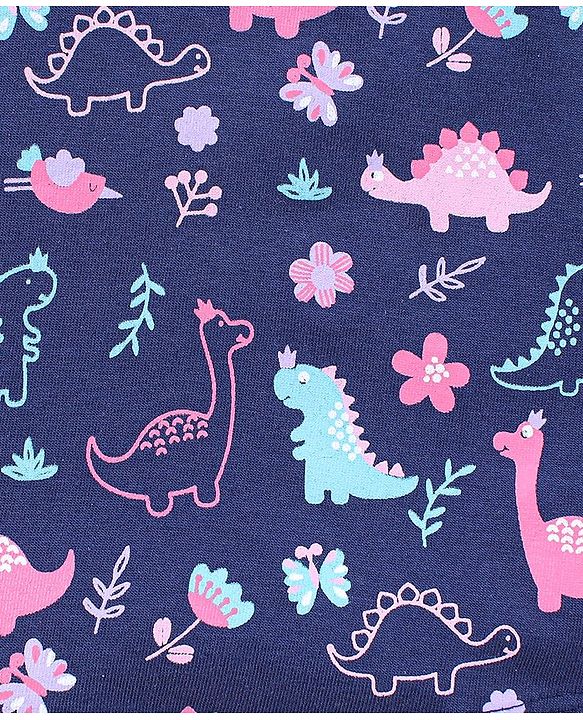 Babyhug 100% Cotton Knit Half Sleeves Frock Dino Print - Navy Blue
