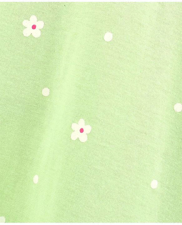 Babyhug 100% Cotton Half Sleeves Frock with Bow Floral Print - Light Green