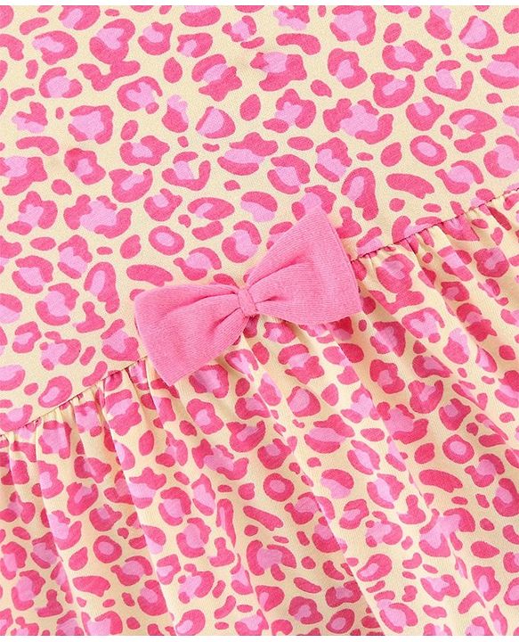 Babyhug 100% Cotton Full Sleeves Frock Leopard Print - Yellow