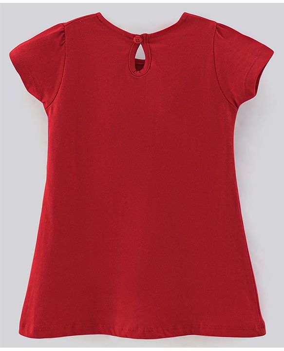 Babyhug 100% Cotton Half Sleeves Solid Color Frock with Bow Applique and Small Circle Print Pack of 2 - Red Peach