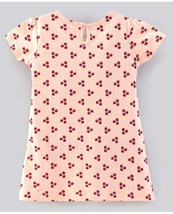 Babyhug 100% Cotton Half Sleeves Solid Color Frock with Bow Applique and Small Circle Print Pack of 2 - Red Peach