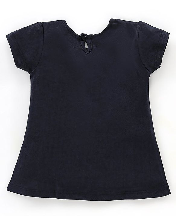 Babyhug 100% Cotton Knit Short Sleeves Frocks with Bow Applique - Blue & Yellow