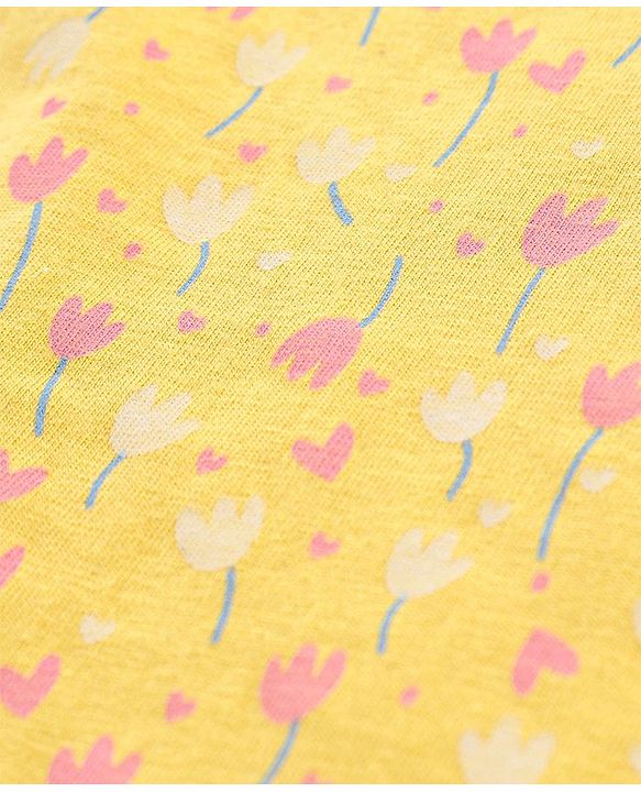 Babyhug 100% Cotton Knit Short Sleeves Frocks with Bow Applique - Blue & Yellow