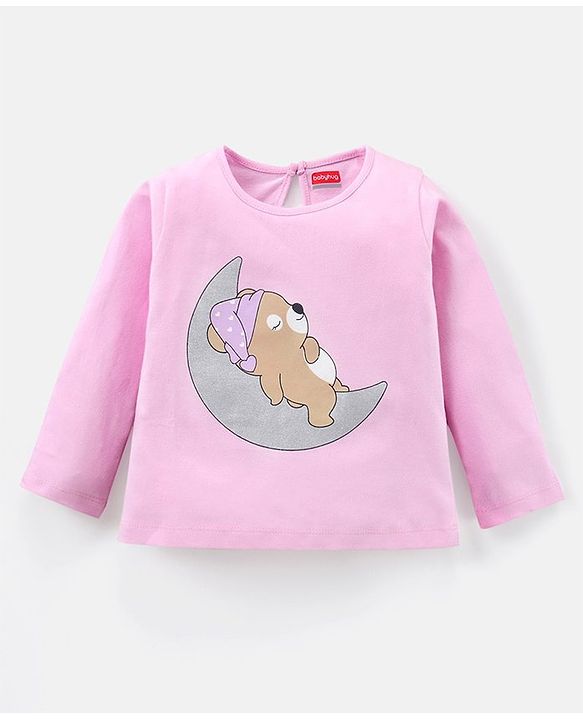 Babyhug 100% Cotton Knit Full Sleeves Night Suit Sleepy Bear Print - Pink