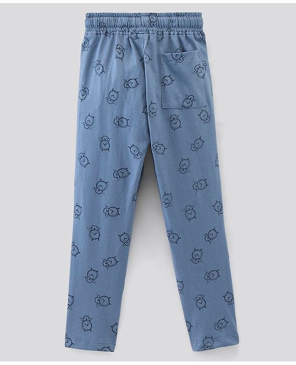 Pine Kids Full Sleeves 100% Cotton Bio-Wash HD Text Print Night Suit - Blue